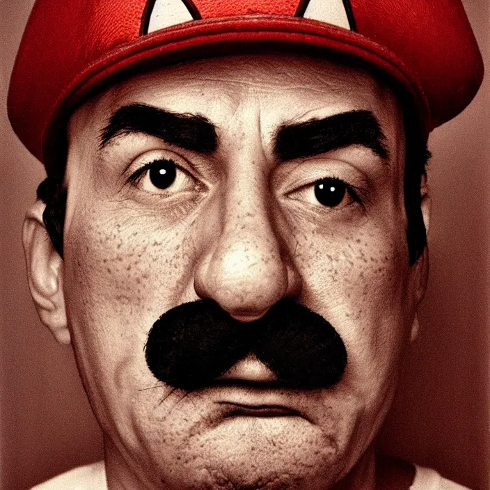 Image similar to portrait of super mario, sad, by irving penn