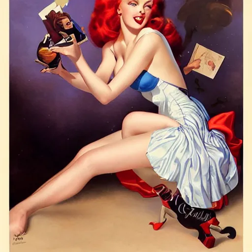 Prompt: a pinup by gil elvgren and anna dittmann.