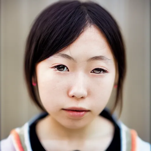 Image similar to Portrait of an 1980 young japanese girl, (EOS 5DS R, ISO100, f/8, 1/125, 84mm, postprocessed, crisp face, facial features)