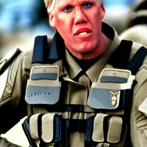 Prompt: gary busey as a soldier in starship troopers ( 1 9 9 7 )