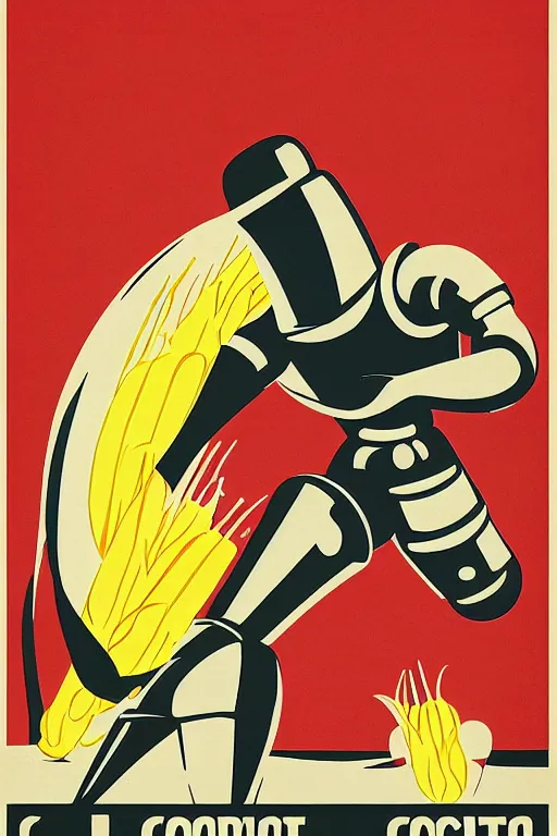 Prompt: a 1 9 4 0 s minimalist soviet wave poster about dangerous corn - stealing robots