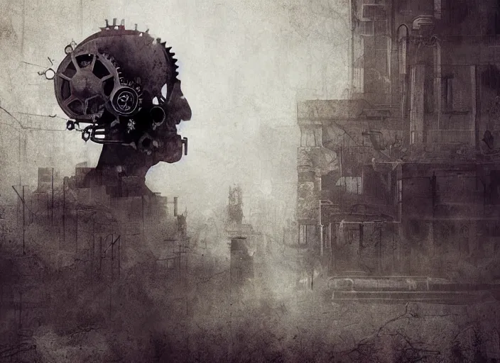 Image similar to silent apocalypse, dystopia, steampunk, digital art, faded