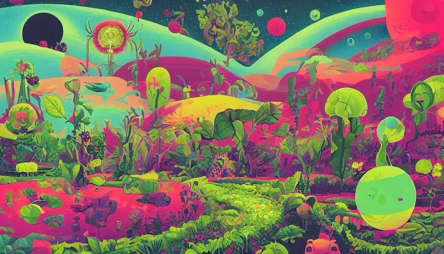 Image similar to the garden at the end of the universe, trippy, mind - bending, tom whalen, mark ryden, chip zdarsky, art station