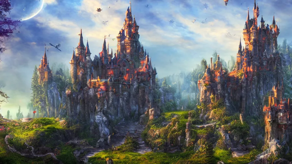 Image similar to fantasy castle, fantasy artwork, very very very beautiful scenery, hd, hdr, ue5, ue6, unreal engine 5, cinematic 4k wallpaper, 8k, ultra detailed, high resolution, artstation, award winning