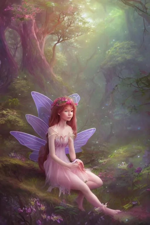 Image similar to a cute and geogerous fairy in the dreamy forest, fantasy, dreamlike, 8 k resolution, hyper detailed, d & d, character design, digital painting, trending on artstation, sharp focus, illustration, art by viktoria gavrilenko, hoang lap, fuji choko, steve zheng,