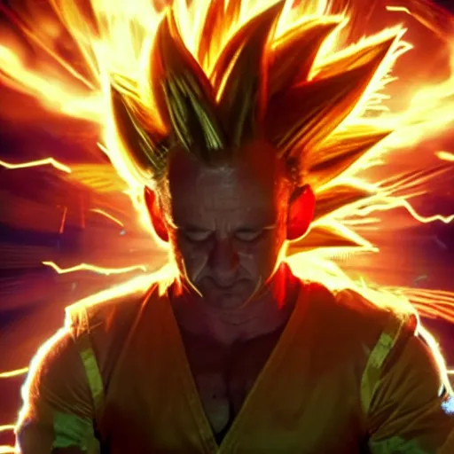 Image similar to live action hyper realistic highly detailed super saiyan Bill Murray powering up full body composition golden ratio anti-aliased bloom fx 8K octane render photo realistic directed by Michael Bay