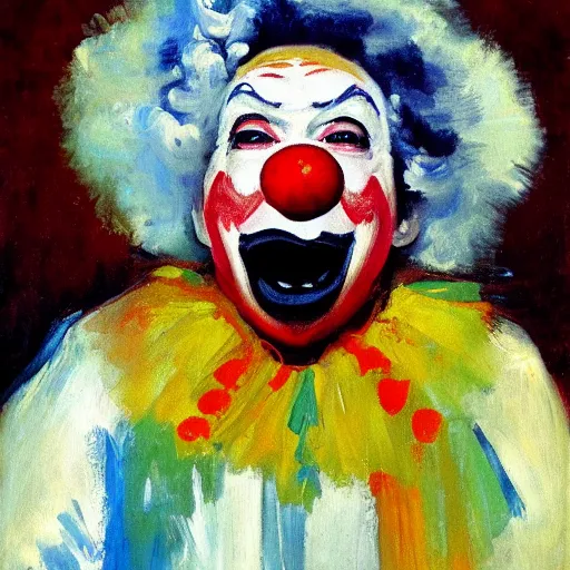 Image similar to a painting of a clown, by george luks