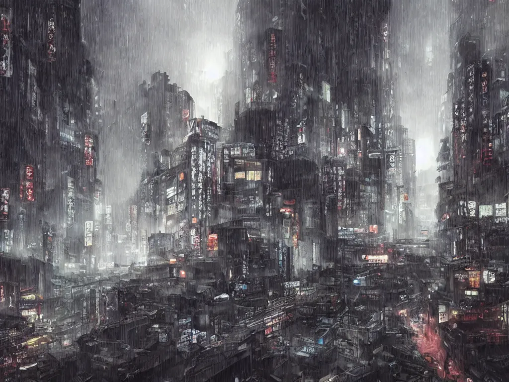 Image similar to blade runner style, monolithic, view of ancient japanese city, realistic detailed