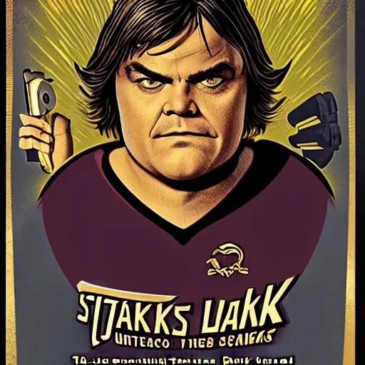 Prompt: jack black as a character in star trek tos, illustrated poster