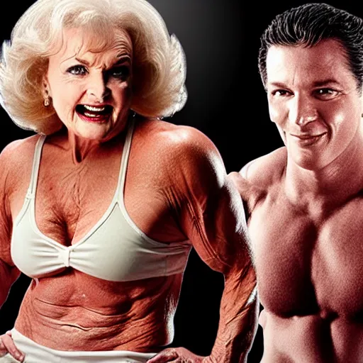 Image similar to buff betty white with huge muscles