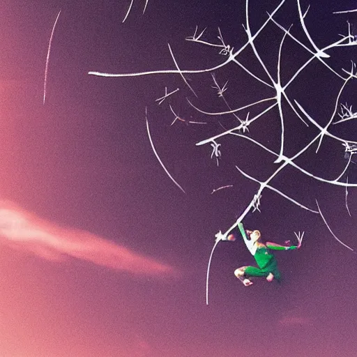 Prompt: a man flying through thorns to the stars