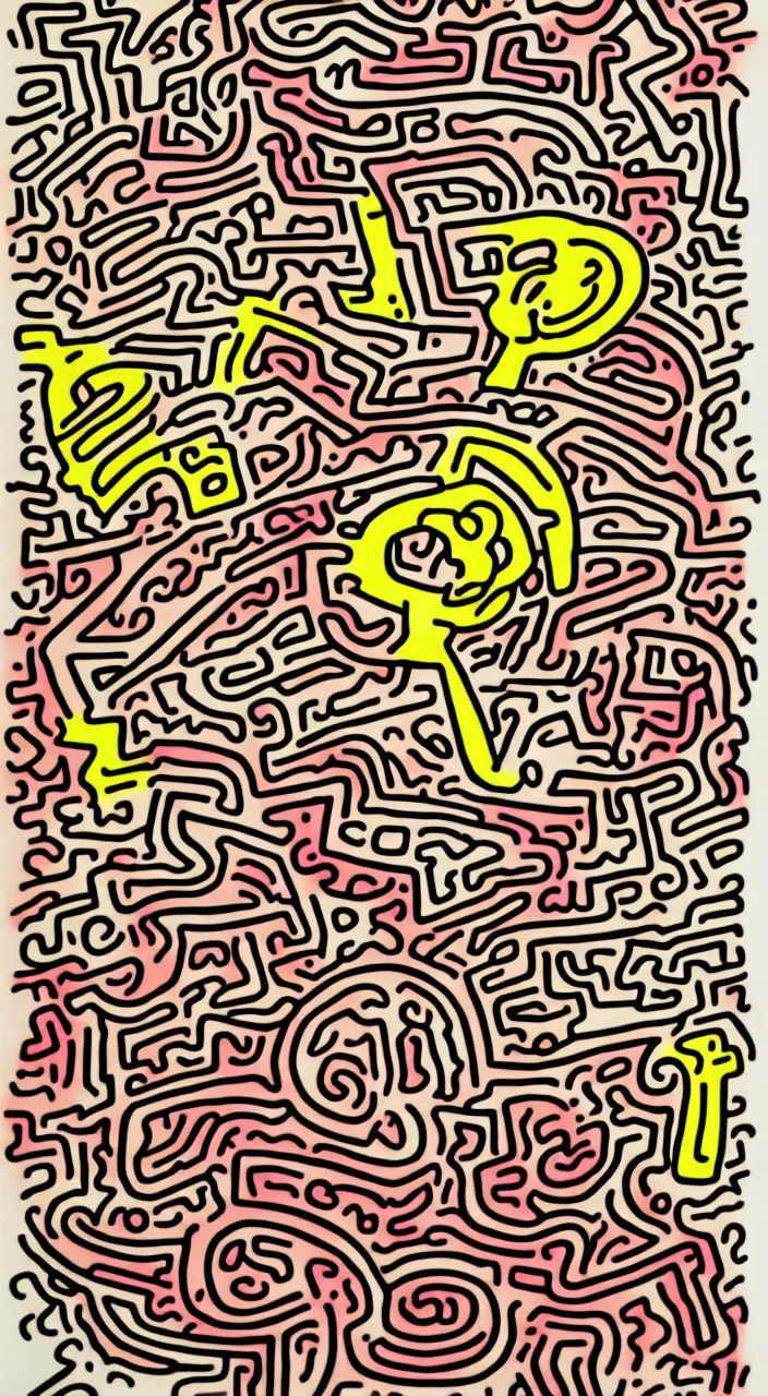 Image similar to line portrait of larry david eating a bagel by keith haring. hyper - realistic, 8 k, hd