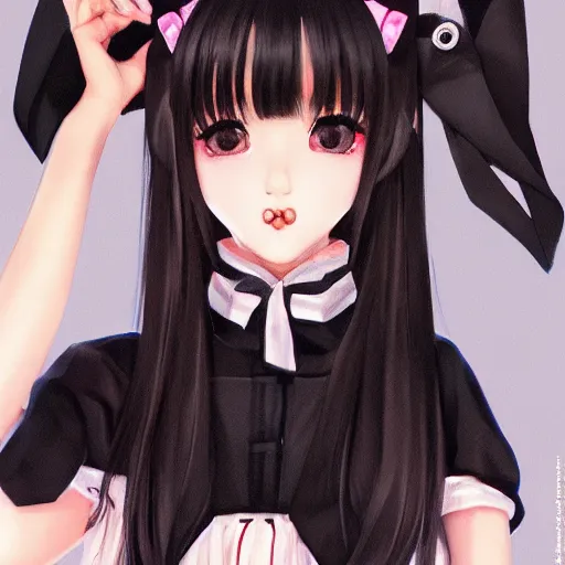 Image similar to realistic detailed semirealism beautiful gorgeous cute Blackpink Lalisa Manoban wearing Japanese school uniform, black hair black cat ears, black leather choker, proportional body, WLOP, Aztodio, Taejune Kim, sakimichan, ArtGerm, Pixiv, Instagram, Artstation