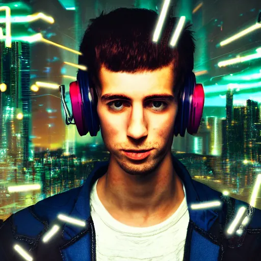 Image similar to cyberpunk foolish portrait of a young dude 2 8 years old, with tornado