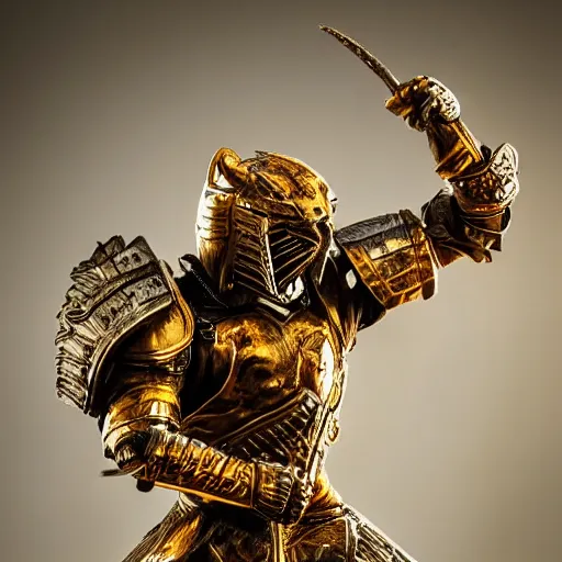 Prompt: warrior with metal tiger armour , highly detailed, dramatic lighting, cinematic, 4k