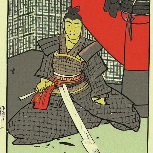 Image similar to samurai cleaning the toilet