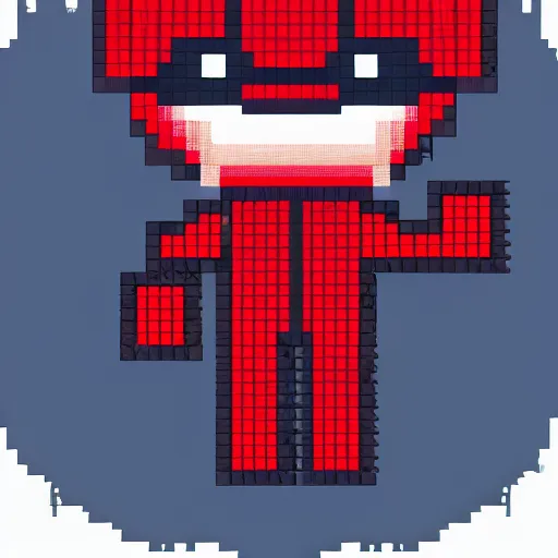 Image similar to Pixel art of a robotic character with glowing red eyes, a hood covering it's face, and a dark flowing robe