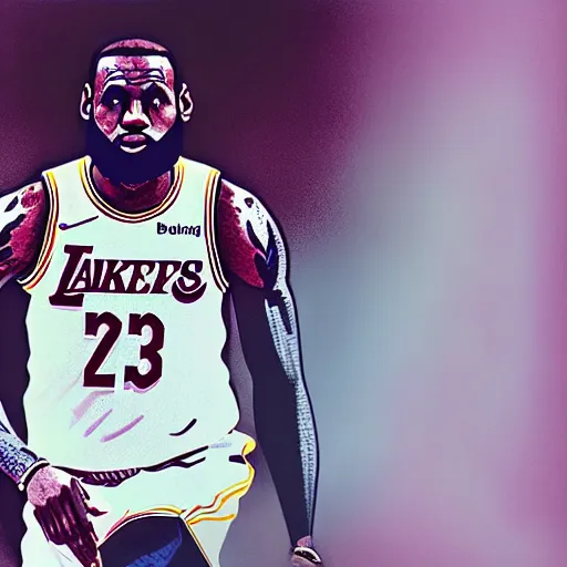 Prompt: lebron james in stranger things, film grain, wide shot, photorealism