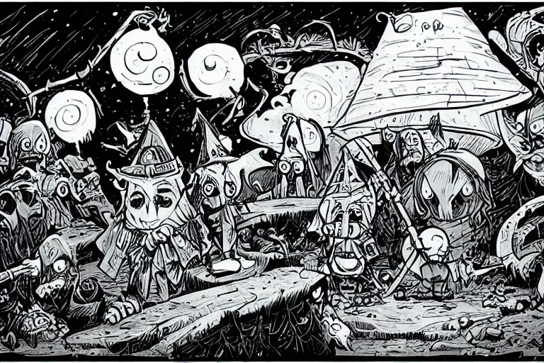 Image similar to a wizard cultist standing in the distance by skottie young,