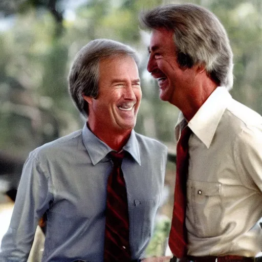 Image similar to kevin tighe with randy mantooth, laughing as they set a car on fire