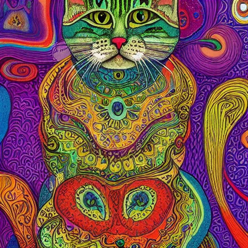 Prompt: psychedelic cat in the style of louis wain, detailed matte painting, 8k