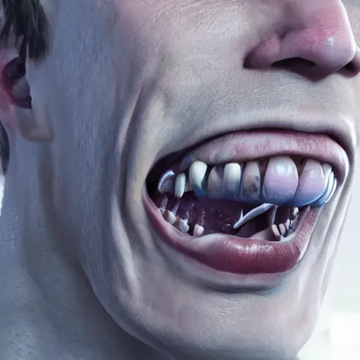 Prompt: man jaw extended, frightening, realistic, 4 k, photograph