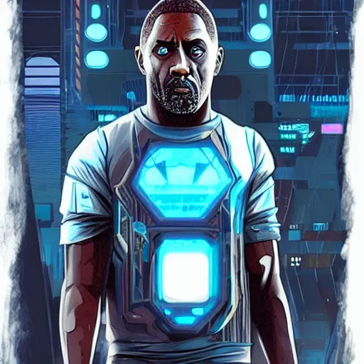 Image similar to idris elba as a cyberpunk netrunner, arcane artstyle