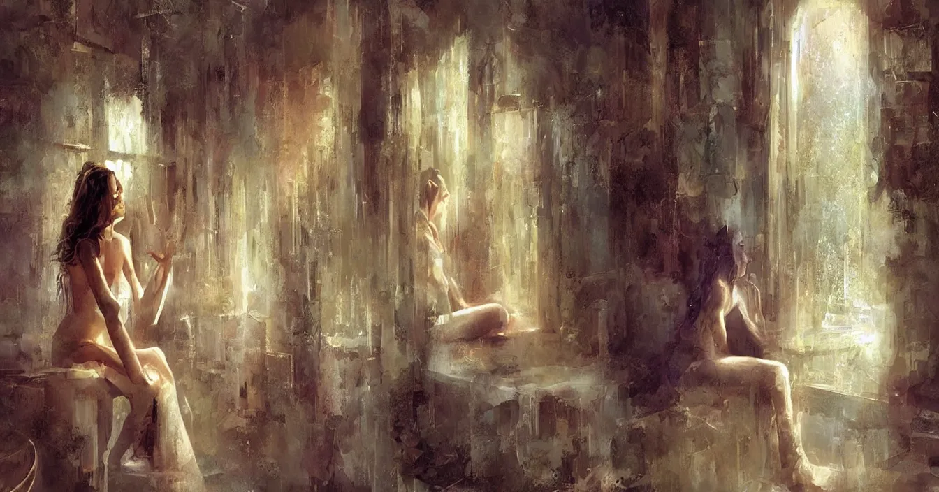 Prompt: the conscious observer from the silent eternal world behind the mirror, absolute peace and quiet, deep stillness and silence, still moment, digital art, by ralph horsley, no women, - no women, - - no women