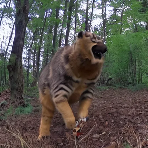 Image similar to trail cam footage of Cleveland Brown hunting his food, 4k