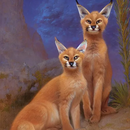 Image similar to three cute caracals wearing red ties, digital art, highly detailed by gaston bussiere, craig mullins, j. c. leyendecker 8 k