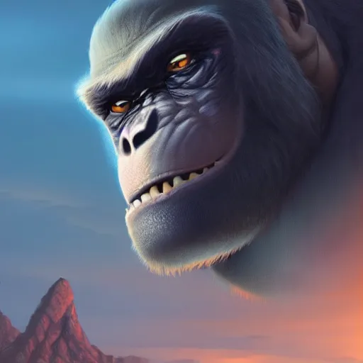 Image similar to king kong character design by disney, charlie bowater, ross tran, artgerm, and makoto shinkai, detailed, soft lighting, rendered in octane