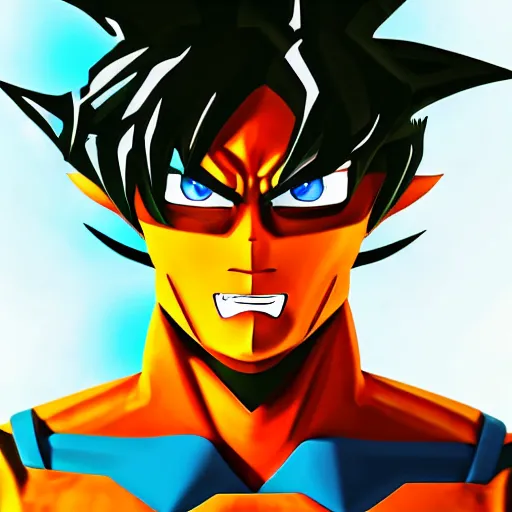 Image similar to Cyber Ultra Instict Goku Portrait, Smooth Digital Artwork, Fractal Chaos Background, Rendered in Maya, Hyperdetailed