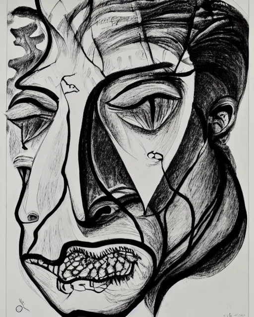 Prompt: portrait of a demon. Line drawing by Jean Cocteau. Pen and ink by Dali.
