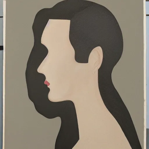 Prompt: assemblage of a woman's face in profile. She has high cheekbones, a strong jawline, and her hair is pulled back away from her face. She stares out at the viewer with a slight smile, her eyes half-lidded and her lips parted. There is a sense of calm and serenity about her. by Gustave Van de Woestijne intuitive