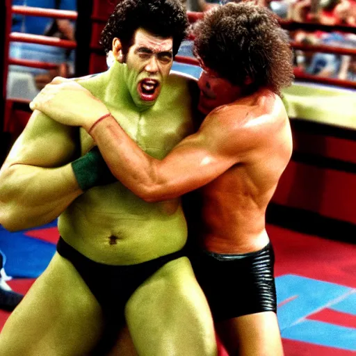 Prompt: kramer from seinfeld wrestling hulk hogan from wwf