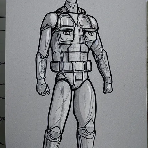 Prompt: industrial design sketch of an 1 9 8 0's kenner action figure. copic marker sketch. hand drawn.