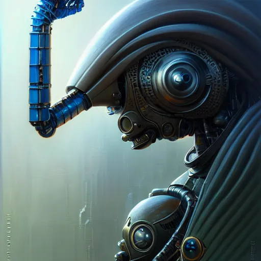 Image similar to low angle shot of a cyberpunk gazmask robot character, intricate, elegant, highly detailed, centered, digital painting, artstation, concept art, smooth, sharp focus, illustration, artgerm, Tomasz Alen Kopera, Peter Mohrbacher, donato giancola, Joseph Christian Leyendecker, WLOP, Boris Vallejo