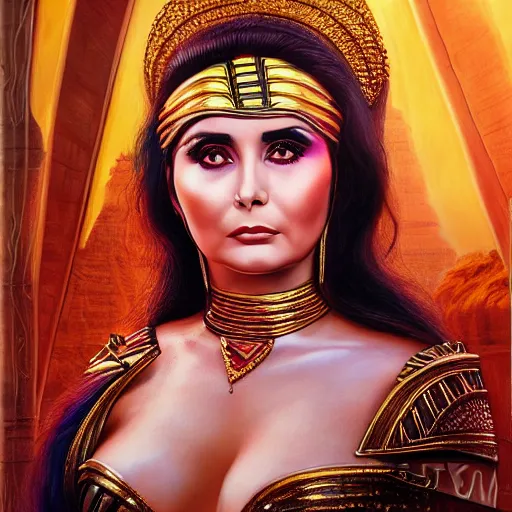 Image similar to a detailed fantasy character portrait of soad hosny as egyptian goddess of cinema by lauri blank, artgerm, evelyn de morgan, 8K, 50mm lens