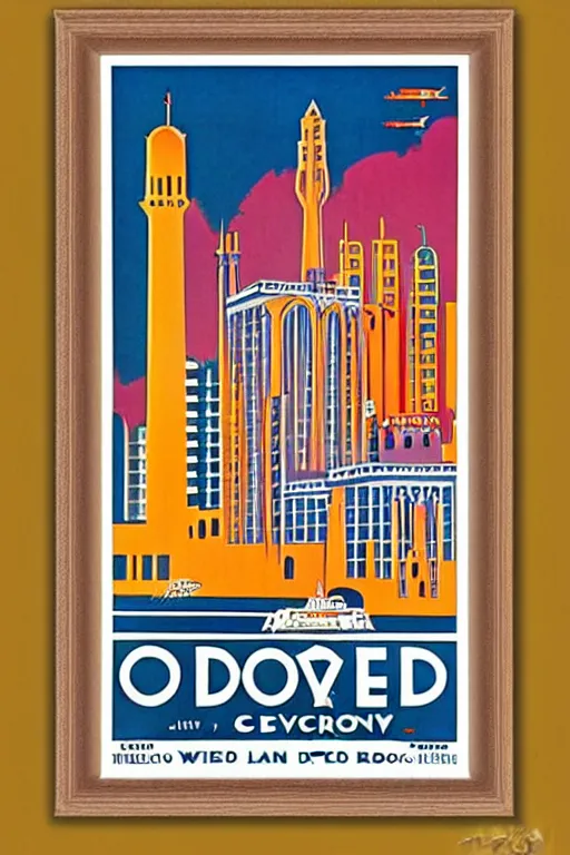 Image similar to art deco travel poster. windsor ontario, framed poster