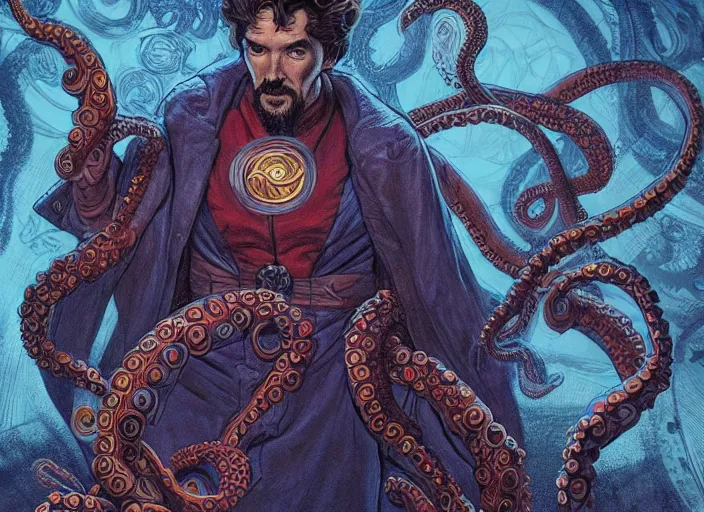 Prompt: a highly detailed [ octopus ] portrait of stephen strange, james gurney, james jean