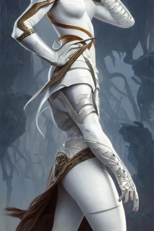 Image similar to portrait of strong caracal wearing white clothes. smooth silver armour, deep focus d & d fantasy, elegant porcelain highlights, by artgerm and greg rutkowski and alphonse mucha