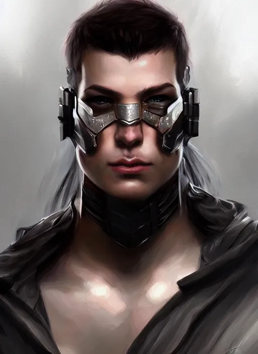 Image similar to « a portrait of a muscular cyberpunk male warrior, a digital painting by charlie bowater, featured on cgsociety, fantasy art, behance hd, wiccan, artstation hd »