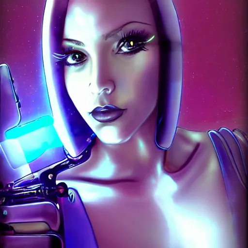 Image similar to A beautiful cybernetic woman, selfie