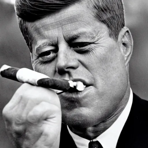 Prompt: jfk smoking a cigar,