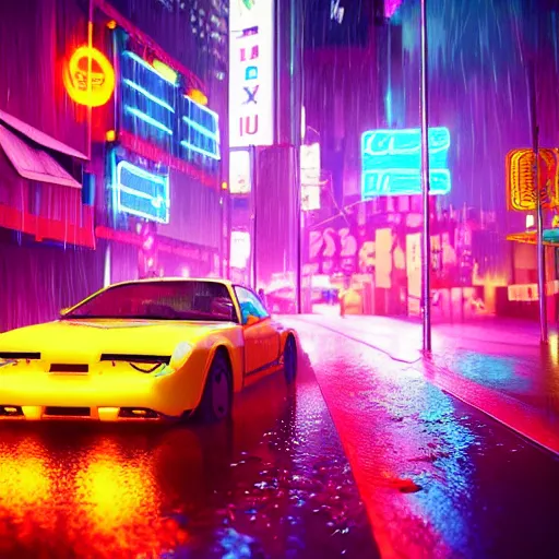 Image similar to splashes of neon, electric, character art made out of rain, trending on artstation, epic composition, emotional, beautiful, rendered in octane, unreal engine, depth of field, ray tracing, highly detailed, realistic