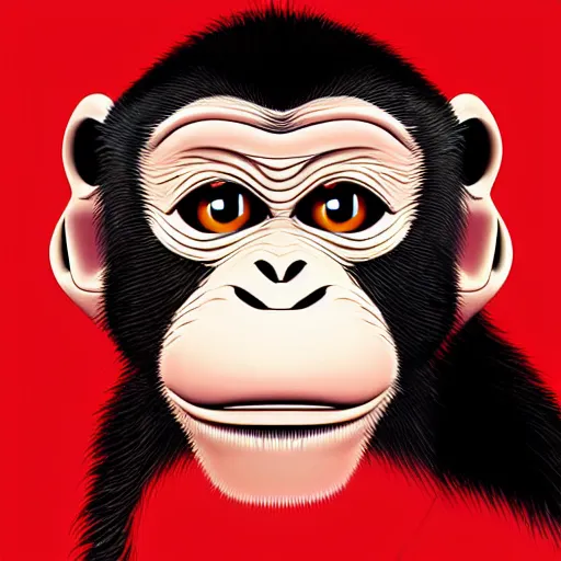 Prompt: a portrait of a cartoon monkey red background digital art