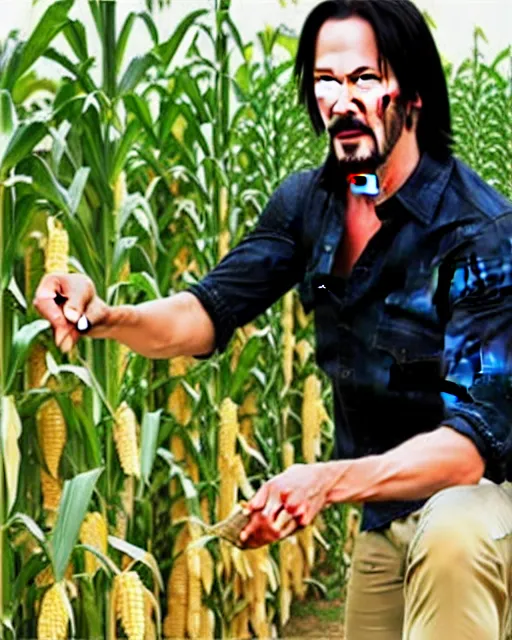 Image similar to keanu reeves harvesting corn