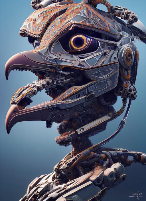 Prompt: symmetry!! portrait of a hybrid robot eagle, floral! horizon zero dawn machine, intricate, elegant, highly detailed, ray tracing, digital painting, artstation, concept art, smooth, sharp focus, illustration, art by artgerm and greg rutkowski, 8 k