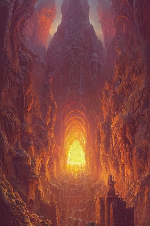 Prompt: first person view of monster's lair by, tim hildebrandt, wayne barlowe, trending on artstation, cinematic composition, beautiful lighting, hyper detailed to the very last detail, 8 k, oil on canvas