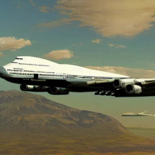 Image similar to boeing 7 4 7 airliner, matte painting, realistic, very detailed, high quality